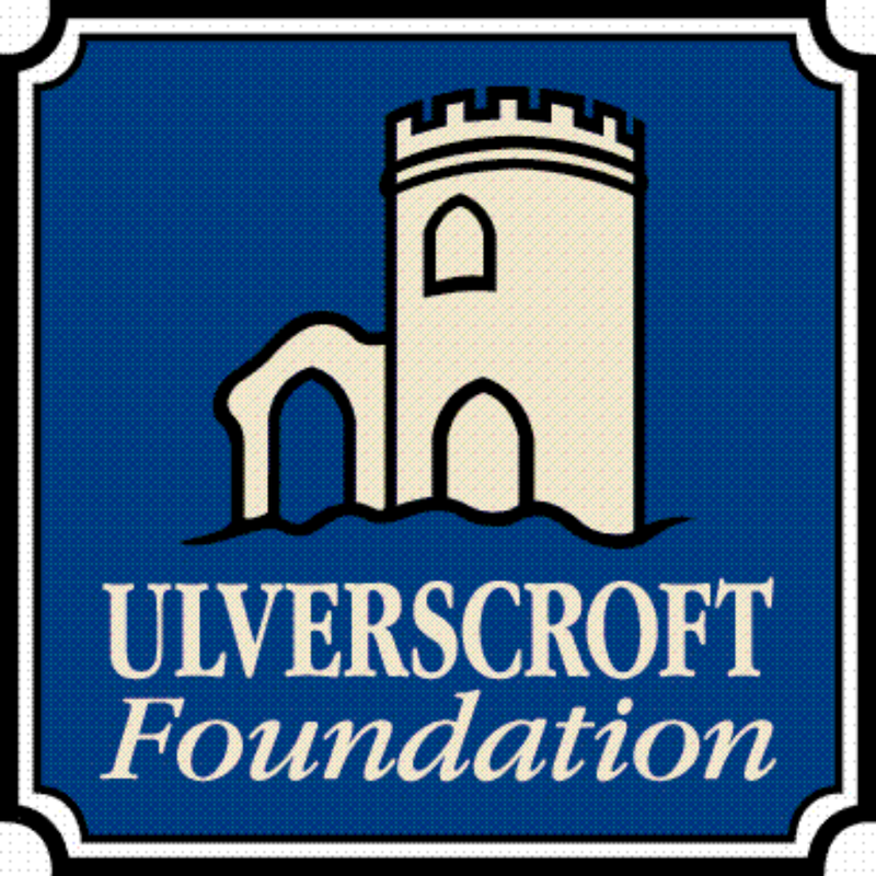 The logo of Ulverscroft Foundation. A simple drawing of a castle in cream colour, with a blue background.